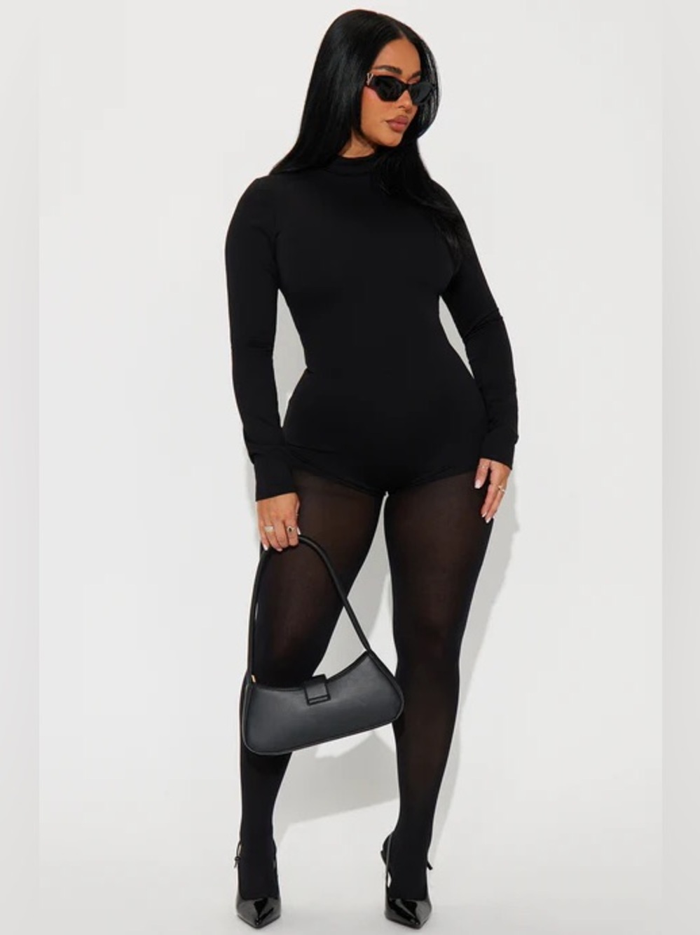 Fashion Nova Black Thick Long Sleeve Micro Romper